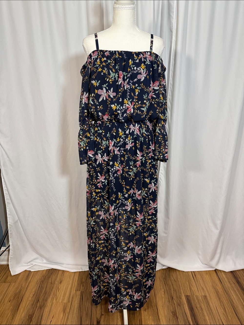 Lily Rose Navy Floral Maxi Dress with Pink & Yellow Flowers